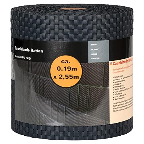 NOOR Sichtschutzstreifen RATTAN für Doppelstabmattenzaun - Sichtschutzfolie anthrazit 0,19x2,55 m - winddurchlässige Zaunblende 830 g/m² - wetterfest & UV-beständig aus 100% PVC-Polyrattan