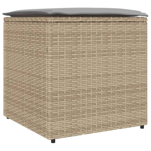 vidaXL Kissenbox mit Speicher Beige 50 x 50 x 50 cm Poly-Rattan, Moderne Gartenaufbewahrung, schicker Patio-Organizer, wetterfester Utility-Box, robuster Kissenhalter