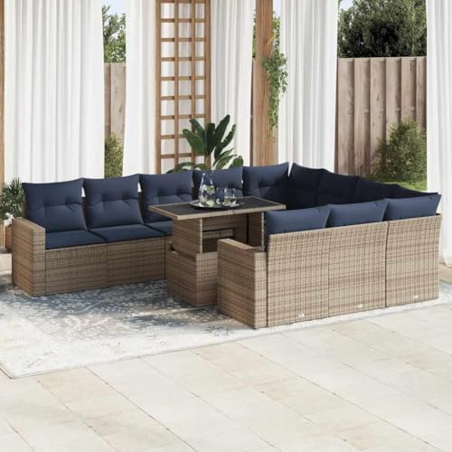 Teenpull 11-TLG. Garten-Sofagarnitur, Poly Rattan Grau, Ecksofa mit Stauraum, wasserfester Beutel, UV-beständig, verstellbare Füße, für Terrasse, Balkon, Außenbereich