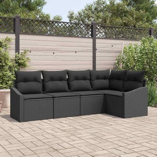 QJBSAVVA Gartenlounge 5 Teilig, Stauraum, 233,5 x 123,5 cm, platzsparendes Outdoor Sofa für Balkon, Terrasse, modular, 110 kg belastbar