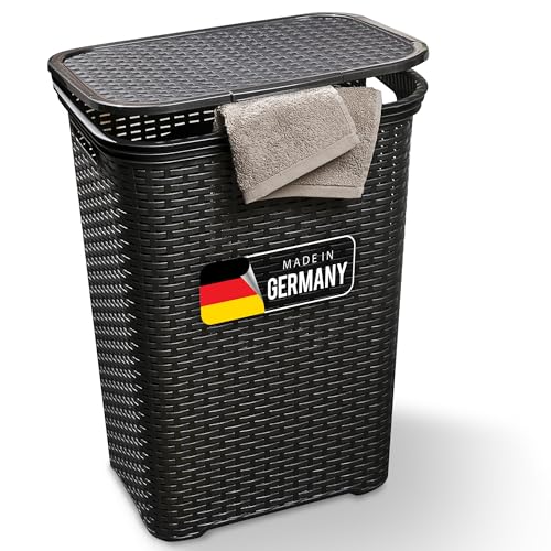 Novaliv Wäschekorb 60L Schwarz, Wäschebox Wäscheeimer Wäschebehälter modern für Bad Wäsche Schmutzwäsche, Wäschekörbe Schmutzwäschebehälter Wäschetonne Sammler Korb Box