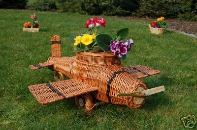 Flugzeug aus Korbgeflecht, 75 cm,, Weidenkörbe, bepflanzen möglich, Pflanzkorb, Blumentopf, Blumentopf, Pflanzkübel, Pflanztrog, Pflanzgefäß, Pflanzschale, Pflanzkasten, Übertopf,, Pflanzkarre