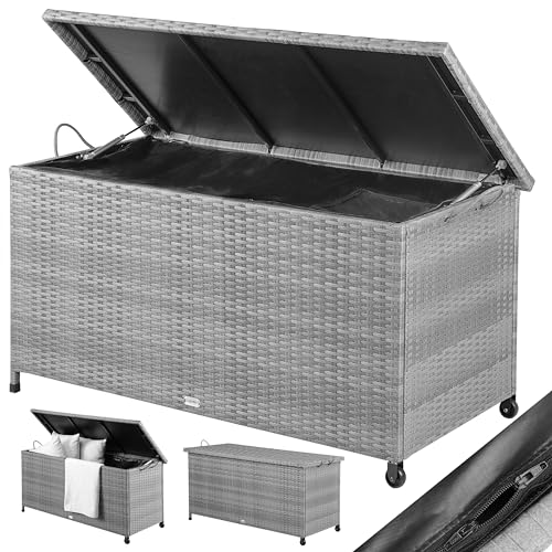 Casaria® Rollen 270L Stauraum UV beständig Handgriffe Gasdruckfeder Wetterfest 117x53cm Garten Balkon Aufbewahrungsbox Grau