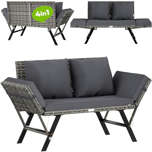 Casaria® Liegefunktion Auflage Kissen Verstellbare Armlehnen 3 Sitzer Outdoor Terrasse Sofa Couch Liege