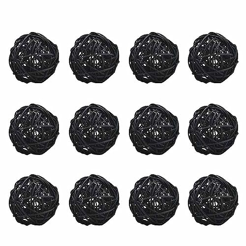 SHTGOI 12 Stück Rattankugeln 3cm Korbgeflecht Rattan Bälle Dekorative Kugeln Rattan Kugeln Spielzeug Naturkugeln Ornament für Tischkorb Decke Wand Kinderkreativität Haustierspielzeug Schwarz