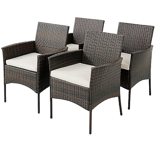 LIFEZEAL 4er Set Rattan Gartenstühle, Garten Essstuhl mit Armlehnen & Rückenlehne, 4 Sofastühle Outdoor mit Kissen, Terrassenstuhl Rattanstuhl mit Garten Terrasse Balkon, Tragkraft 180 kg