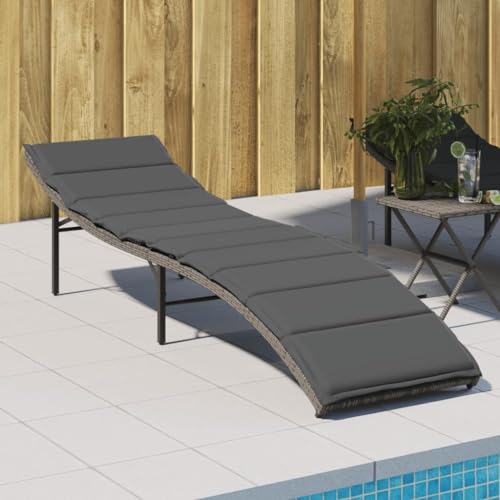 Owoxanthellate Sonnenliege Grau 55x199x50 cm Poly Rattan mit Klappfunktion verstellbar für Garten Balkon Pool Terrasse Dachterrasse Robust wetterfest Modernes Design