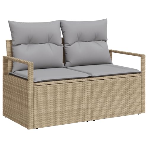 vidaXL Modernes Outdoor Sofa Für Zwei | Beige Und Grau Langlebige Polyesterkissen Stylisches Balkon Patio Sitzmöbel Couch Modern Kompakt Wetterfest 2 Sitzer