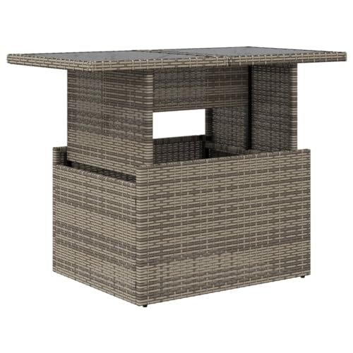 vidaXL Gartentisch, Esstisch Beistelltisch mit Glasplatte, Tisch Verstellbare Tischplatte, Gartenmöbel Couchtisch Terrassentisch, Grau 100x55x73cm Poly Rattan