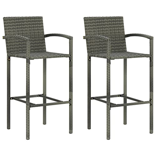vidaXL Barhocker 2 Stk. Grau Poly Rattan
