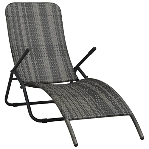 Owoxanthellate Klappbare Sonnenliege Poly Rattan Grau 141 x 61 x 95 cm wetterfestes Gestell Stahlrahmen Modernes Design platzsparend für Balkon Garten Terrasse Camping