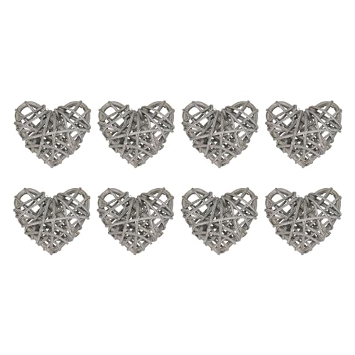sourcing map 8 Stück Herz Deko Rattan Deko, 5 cm Fensterdeko Hängend Styropor Herz Kranz Natürlich Wicker Türdeko Haustür für Valentinstag Dekoration Hochzeit, Hellgrau
