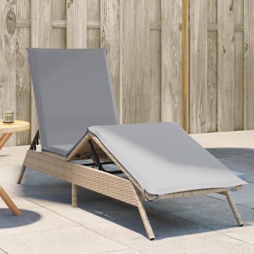 Frdhee Loungesessel Outdoor, Sonnenliege mit Auflage Beige Poly Rattan Saunaliegen für Balkon, Terrasse, Camping