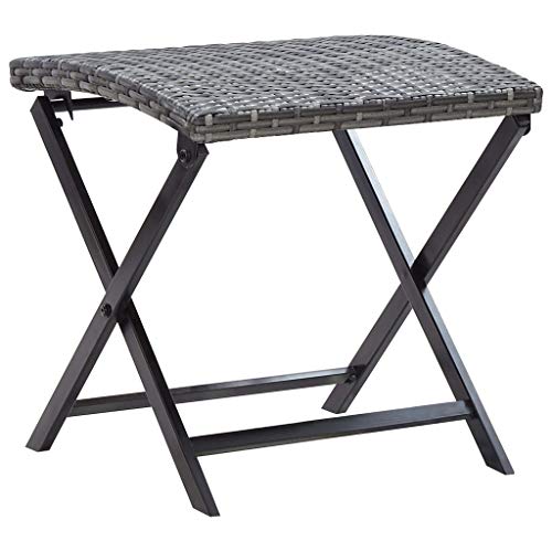 vidaXL Klapphocker Klappbar Hocker Gartenhocker Sitzhocker Gartenmöbel Rattanhocker Fußhocker Garten Terrasse Poly Rattan Grau 44x44x40cm
