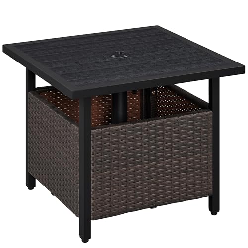 Yaheetech Polyrattan mit Schirmloch, Wetterfest Terrassentisch 120kg Belastbarkeit, Gartentisch Balkontisch Esstisch Outdoor Poly Tisch, 55,5x55,5x48 cm, Schwarz