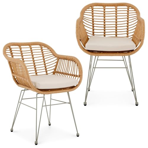IDIMEX Gartenstühle Paramo im 2er aus Polyrattan, Natur/beige   moderner Esszimmerstuhl in Optik, Küchenstuhl Sitzkissen, Korbstuhl robustem Metallgestell
