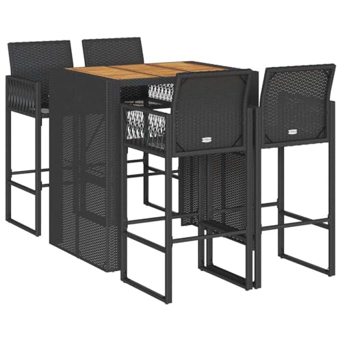 vidaXL 3-TLG. Gartenbar-Set ohne Kissen Schwarz Poly Rattan Akazie, Garten Bar Set, Outdoor Bar Set, Bartisch und Stühle, Gartenbar, Bar Set Terrasse