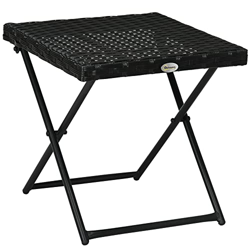 Outsunny Beistelltisch aus Polyrattan klappbar Kaffeetisch Couchtisch Tablett Balkontisch Sofatisch Teetisch Gartenmöbel Rattantisch für Garten Terrasse Balkon, 40x40x40cm Schwarz