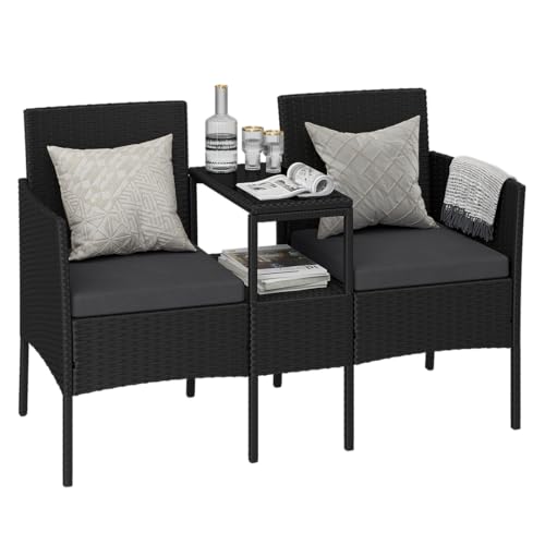 STEELSØN Tisch Velara aus, Sitzgruppe für 2 Personen, Balkonmöbel 2er Sofa Polster, Gartensofa Terrassenmöbel in schwarz/anthrazit 81x65x135 cm (HxTxB)