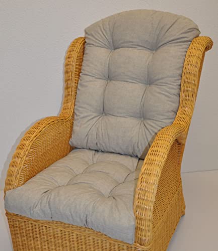 Rattani Premium Qualität   Polster/Kissen/Ersatzpolster für Rattan Ohrensessel/Rattansessel, Soft Grey, 55 cm x 57 cm x 70 cm, Schaumstoff Füllung, 2 teiliges, 10 Fach Abgesteppt