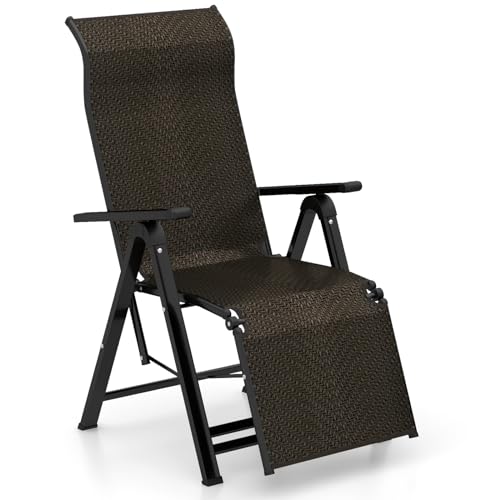 COSTWAY Sonnenliege Rattan, klappbarer Liegestuhl mit Verstellbarer Rückenlehne, Gartenstuhl mit Liegefunktion, Gartenliege mit Armlehne, Hochlehner Klappliege für Garten, Terrasse, Balkon
