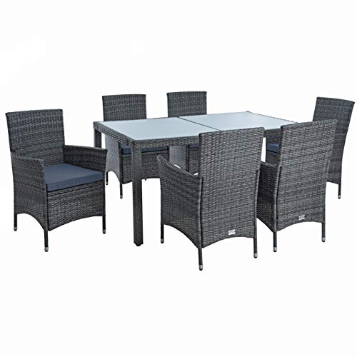 ESTEXO Polyrattan Sitzgruppe Gartenmöbel Set 6 Personen Rattanmöbel Gartenset Rattan Essgruppe Gartentisch Gartenstuhl Set (Anthrazit-Grau)