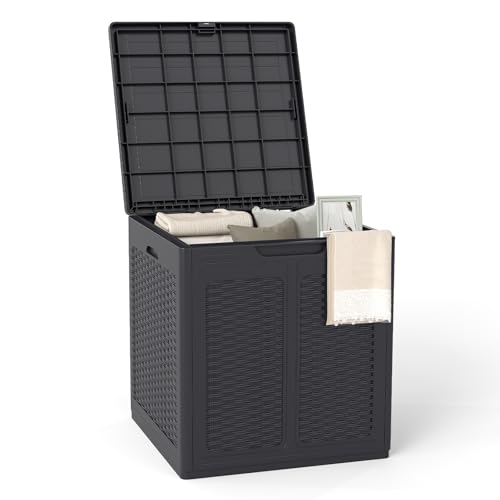 FANTASK Gartenbox wetterfest, PP mit abschließbarem Deckel, Kissenbox für Poolzubehör, Gartengeräte, Paketzustellung, Terrassenkissen (Braun)