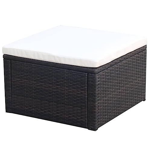 vidaXL Hocker mit Kissen Sitzhocker Balkon Gartenhocker Fußhocker Rattanhocker Gartenmöbel Sitzhocker Poly Rattan 53x53x30cm Braun