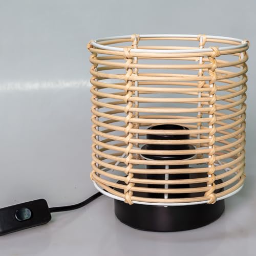 Osasy Lampen-Sets Tischlampe rattan boho Nachttischlampe, Metall/Holz mit handgeflochtenen Weide Lampenschirmen(Glühbirne nicht enthalten)
