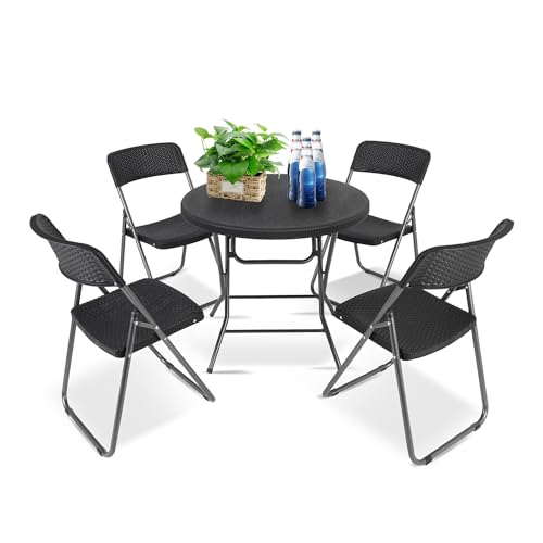 Sekey Balkonset 5 Teilig, Klappbar Balkonset Kleiner Balkon 4 Personen, Bistro Gartenmöbel Set Rattan Wetterfest, Belastbarkeit Klappstuhl 200KG & Klapptisch 50KG, Balkonmöbel Set Bistro