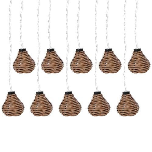 Rattan-Kugel-Lichterkette, 10 Stück, Rattan-Weihnachts-Lichterkette, Kugel-Feen-Lichterkette,Dekorative Rattan-Lichterkette, LED Solar Rattankugel Lampion Lichterkette für Innen- und Außendekoration
