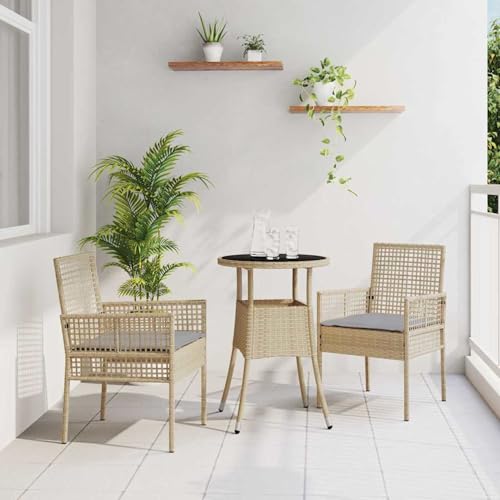 Rantry Garten Essgruppe 3 pcs Beige Poly Rattan Esstisch und Stühle für den Au?enbereich Model3334947