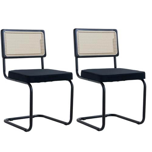Uderkiny 2er Set Besucherstuhl?Konferenzstühle?Frei schwinger stühle?Bürostühle?Esszimmerstuhl ?Geeignet für Konferenzraum/Wartezimmer/Büro/Res taurant?Rattan-Rückenlehne/stahlra hmen?Schwarz,2?