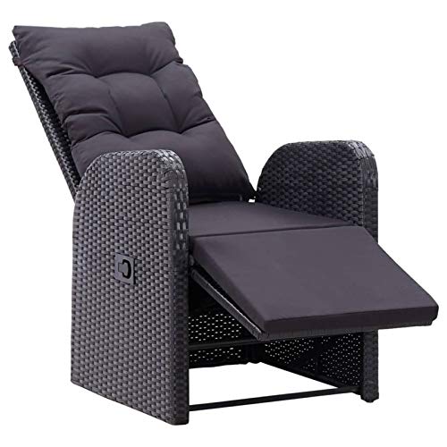 Kavolet Garten-Liegestuhl mit Auflage, Relaxliege mit Verstellbarer Rückenlehne und Fußteil, Loungesessel, Gartenstuhl Relaxstuhl Sessel Sonnenliege Stuhl Gartenmöbel, Poly Rattan Schwarz