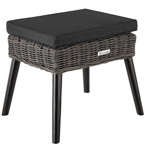tectake® Alu Poly Rattan Fußhocker Polster, 54,5 x 44,5 x 46,5 cm, Outdoor Möbel, Sitzbank, Fußauflage, Sitzhocker waschbarem Bezug, bis 150 kg für Garten, Terrasse, Balkon  