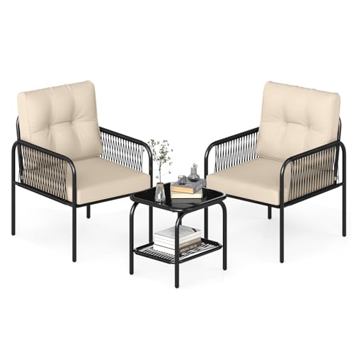 GIANTEX Gartenmöbel, Balkonmöbel Kleiner Balkon, Terrassenmöbel Outdoor, Balkon Möbel für 2, Balkonset 2 Sessel &, 3 tlg. Sitzgarnitur inkl. Sitz  Rückenkissen