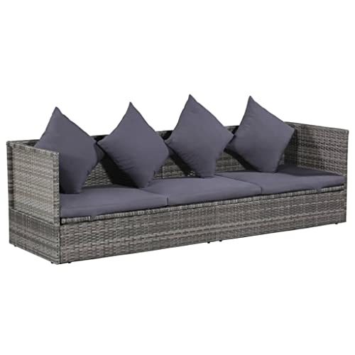 vidaXL Garten-Sofabett mit Kissen Gartensofa Gartenmöbel Gartenliege Loungebett Sofa Garten Schlafsofa Sofa Poly Rattan 200x60cm Grau