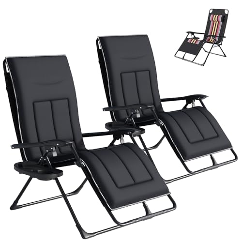 Cozykimo Liegestuhl Klappbar, Sonnenliege 2 Personen Gartenliege Auflage, Sonnenliege Klappbar Liegestuhl Garten Relaxliege Garten 160kg Belastbar mit GeträNkehalter (Black 2)