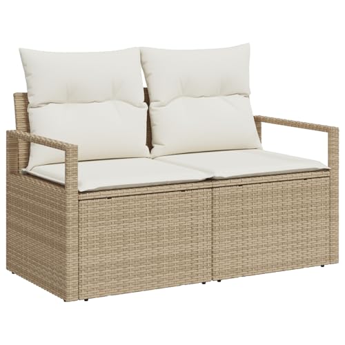 vidaXL Kompaktes Beige Und Creme Outdoor Sofa Mit Stauraum | UV beständige Poly Rattan Kissen Für Sommerentspannung Moderner Stil Balkon Gartenmöbel Wetter Sitzgelegenheit Couch Kissen