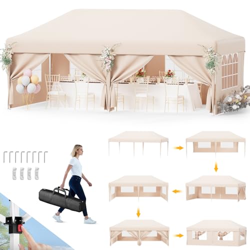 Devoko,Pavillon 3x6 Wasserdicht Stabil Winterfest 3 fache Höhenverstellung,Faltpavillon UV Schutz 50+,Pavillon Faltbar,Pavillion Tragetasche,Für Garten Outdoor Camping,Beige