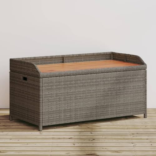 Refined Gartenbank Gartentruhe Sitzbank Kissentruhe Kissenbox Truhenbank Auflagenbox Gartenmöbel Bank Bank mit Stauraum Grau 100x50x52 cm Poly Rattan Akazienholz