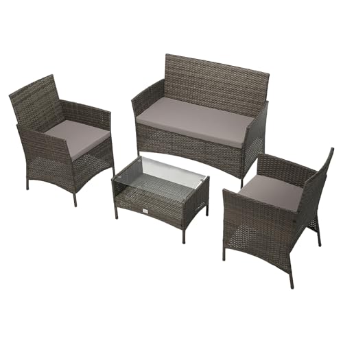 SVITA Brooklyn Gartenmöbel Poly Rattan Sitzgruppe Essgruppe Set Sofa-Garnitur Lounge Grau