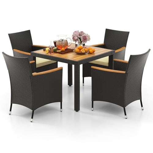 Giantex Gartenmöbel, Sitzgruppe Garten 4 Stühle mit Tisch, Möbel Outdoor, Terrassenmöbel Balkonmöbel für 4 Personen, Gartengarnitur Sitzgarnitur Garten Essgruppe