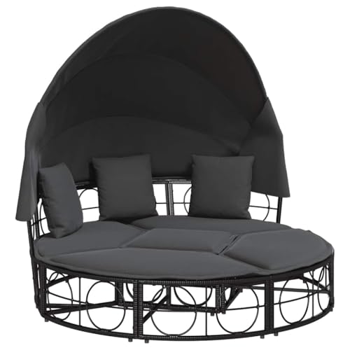 vidaXL Outdoor-Loungebett mit Dach und Kissen Schwarz Poly Rattan