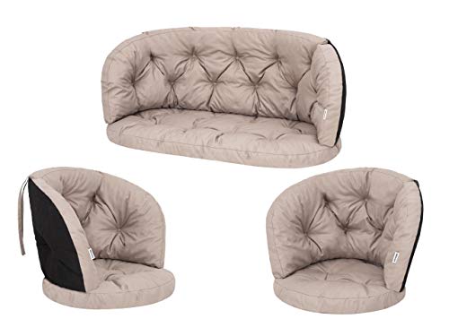 PillowPrim Kissen für Rattangarnitur, Bankkissen, Bankauflagen Kissenset Freizzeit Kissen Polster Sommerbänke Set 2 Sesselpolster + Bank Beige