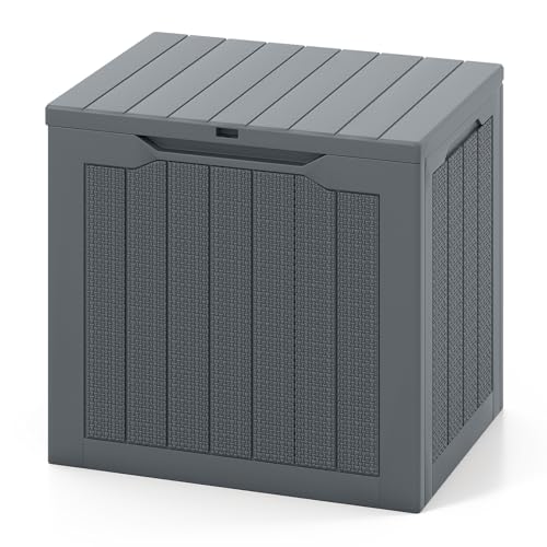 Giantex Auflagenbox 106L, Gartenbox mit abschließbarem Deckel, Kissenbox mit Stauraum, Outdoor Schrank, Aufbewahrungsbox Rattan-Optik für Garten, Terrasse und Pool (Grau)