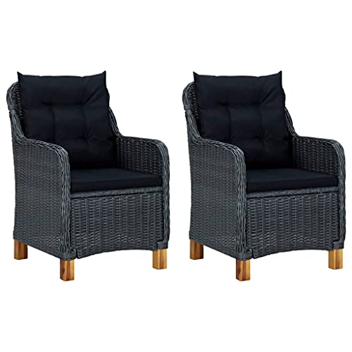 vidaXL 2X Gartenstuhl mit Kissen Gartenmöbel Gartensessel Stuhl Stühle Sessel Rattansessel Essstuhl Balkon Terrasse Poly Rattan Dunkelgrau
