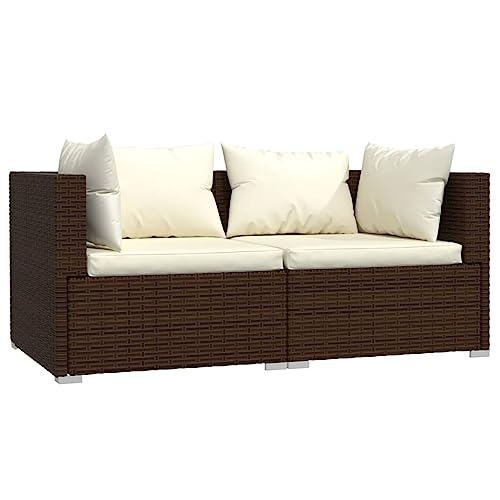 vidaXL Sofa mit Kissen Gartenmöbel Lounge Garten Garnitur Gartenset Sitzgruppe Sitzgarnitur Gartensofa Ecksofa 2-Sitzer Braun Poly Rattan