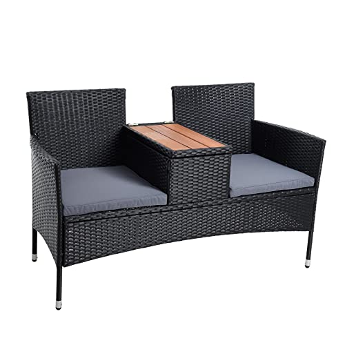 ESTEXO 2 Sitzer Rattan Gartenmöbel Set Gartenset Balkonmöbel Sitzgarnitur Schwarz