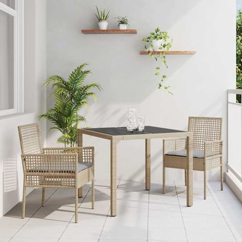 Rantry Garten Essgruppe 3 pcs Beige Poly Rattan Esstisch und Stühle für den Au?enbereich Model3334879